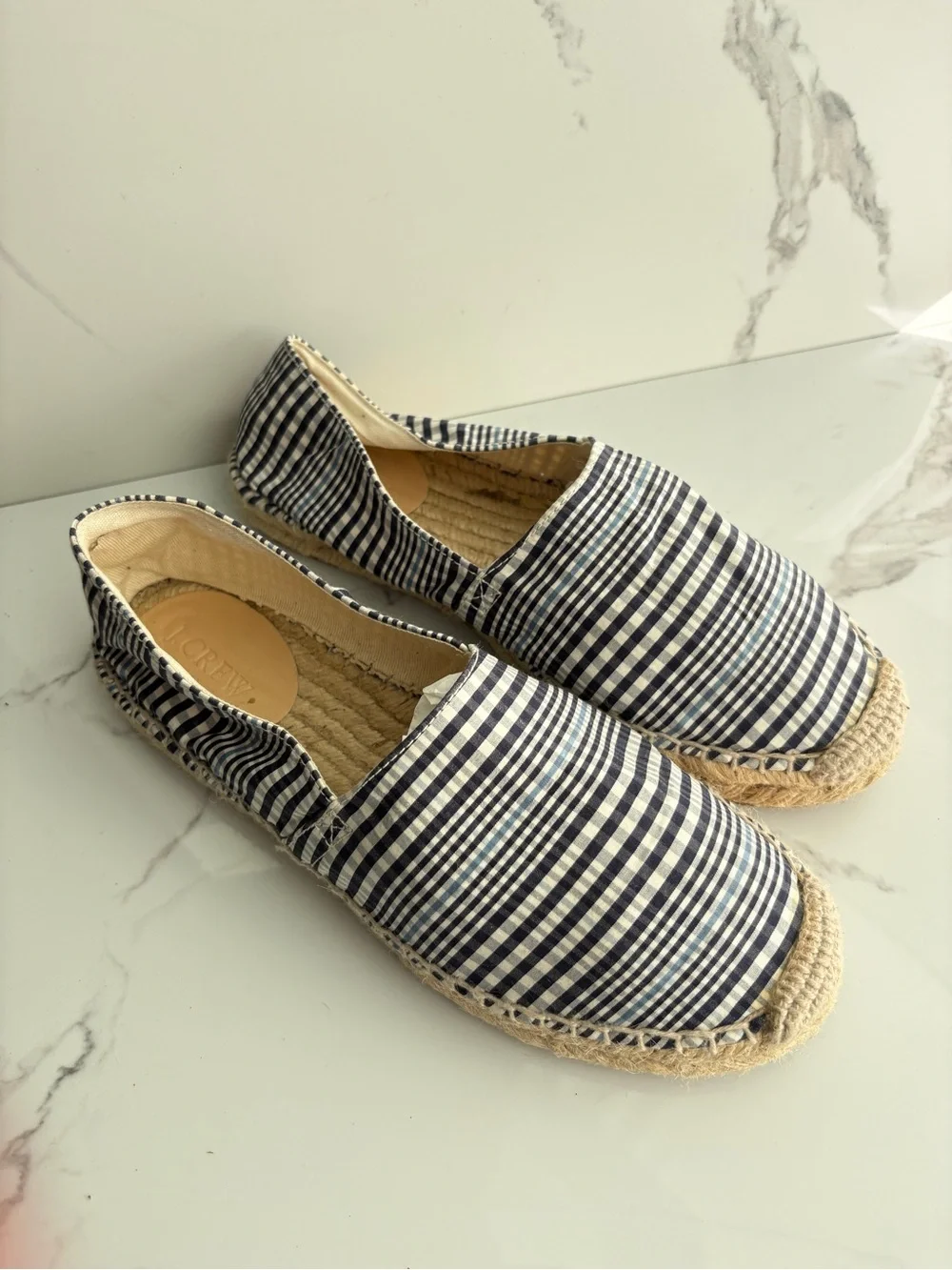 J. Crew sz 7 Classic Striped Plaid Espadrilles Jute made in Spain